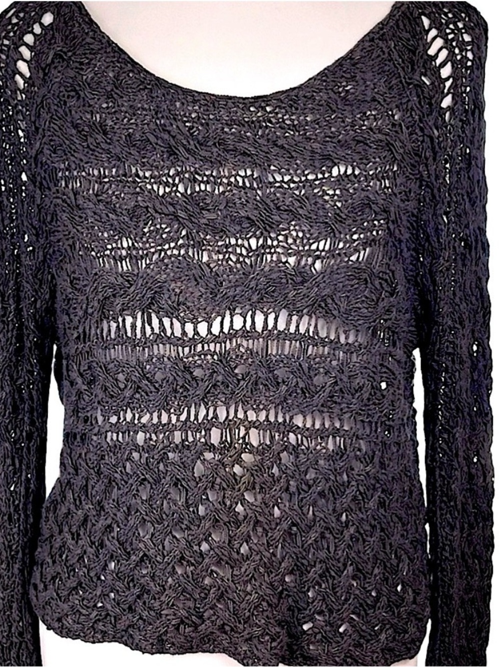 Free People Open Knit Crochet Sweater Gray Small Boho